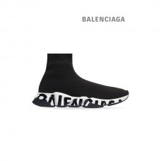 Preços baixos imitação Balenciaga Tênis masculino Speed Recycled Knit Graffiti em preto/branco