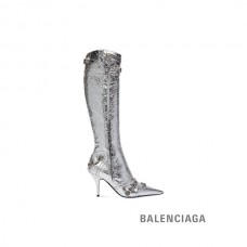 mais barato imitação Balenciaga Bota Feminina Cagole 90mm Metalizada em Prata