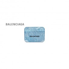 Compre barato Balenciaga Titular de cartão de dinheiro feminino jeans estampado em azul