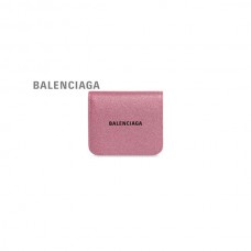 réplica Balenciaga Moeda e porta-cartões femininos em tecido cintilante rosa