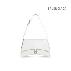 Preços baixos desconto Balenciaga Bolsa de ombro média feminina Downtown Crocodilo com relevo em branco