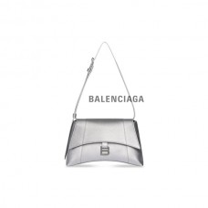 barato imitação Balenciaga Bolsa de ombro pequena feminina Downtown metalizada em prata