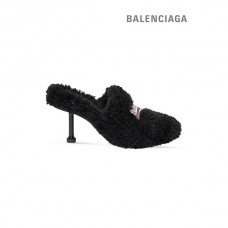 mais barato réplica Balenciaga Mule Feminino Furry Fechado 80mm em Preto