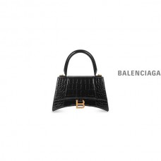 barato online Balenciaga Bolsa feminina ampulheta pequena crocodilo com relevo em preto