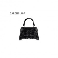 barato Balenciaga Bolsa feminina ampulheta pequena crocodilo com relevo em preto