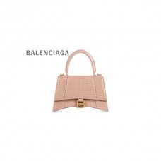 Preços baixos imitação Balenciaga Bolsa feminina ampulheta pequena crocodilo com relevo em nude