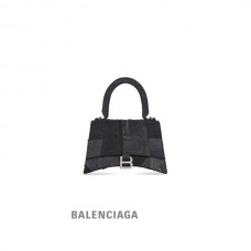 falso feminino Balenciaga Bolsa Ampulheta Feminina Pequena em Jeans em Preto Desbotado