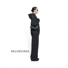 Liberação Loja da Balenciaga Bolsa de ombro feminina Le Cagole Xs crocodilo em relevo com strass em preto