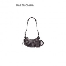 barato online Balenciaga Bolsa de ombro feminina Le Cagole Xs crocodilo estampado com strass em cinza