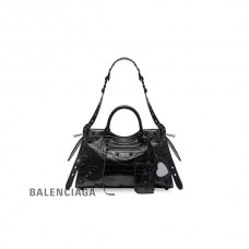 réplica hombre Balenciaga Bolsa feminina Neo Cagole City crocodilo com relevo em preto