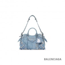 Preços baixos online Balenciaga Bolsa feminina Neo Cagole City em jeans azul