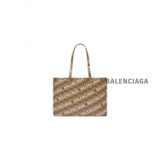 falsa atacadistas Balenciaga Bolsa de compras feminina exclusiva leste-oeste média Bb Monograma revestido de lona e logotipo em toda a peça em bege