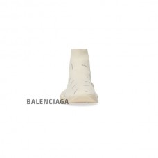 barato Balenciaga Tênis Feminino Speed 2.0 Reciclado Malha Refletor Logotipo em Bege