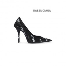 Liberação Pré-Venda Balenciaga Faca quadrada feminina bomba de 110 mm com logotipo allover strass em preto