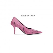 feminino réplica Balenciaga Faca quadrada feminina bomba 80 mm com logotipo allover strass em rosa