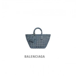 imitação compras da Balenciaga Cesta feminina Bistro Xs com alça em jeans azul