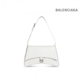 Preços baixos desconto Balenciaga Bolsa de ombro média feminina Downtown Crocodilo com relevo em branco