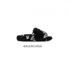 réplica atacadistas Balenciaga Sandália Feminina Furry Slide Allover Logo em Preto