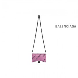 imitação online Balenciaga Carteira Ampulheta Feminina com Corrente e Todo o Logotipo Strass em Rosa