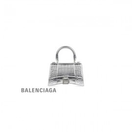 barato atacado Balenciaga Bolsa feminina ampulheta Xs crocodilo metalizado gravado com strass em prata