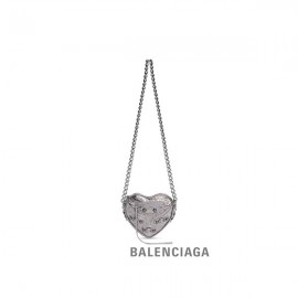 desconto feminino Balenciaga Mini bolsa feminina Le Cagole Heart metalizada em prata